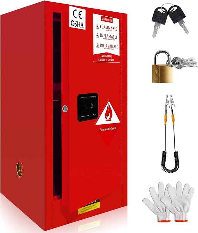 25 Gallon Flammable Storage Cabinet, 35.5×18×18in Galvanized Steel Safety Storage Cabinet, Adjustable Shelf Fireproof Cabinets, Flammable Liquid Storages Cabinets for Industrial and Home Use, Red