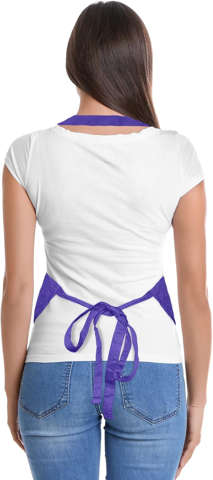 DALIX Apron Commercial Restaurant Home Bib Spun Poly Cotton Kitchen Aprons (2 Pockets) (1, Purple)