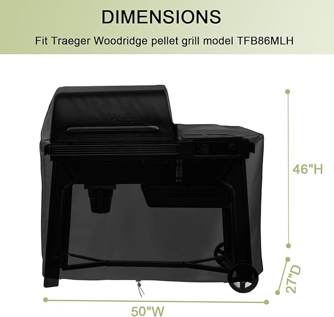 Grill Cover for Traeger Woodridge Grills, Heavy Duty and Waterproof Wood Pellet Smoker Cover for Traeger BAC761 Full-Length Woodridge TFB86MLH Grill Accessories