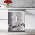 Stainless Steel Design Tree Pattern Dishwasher Magnetic Cover Sticker Refrigerator Door Panel Fridge Appliance Magnet Decal Sheet Kitchen Decor 23x26 inch