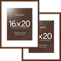 Homeforia 16x20 Picture Walnut Frame, High End Dark Oak 16x20 Wooden Brown Frames with Mat 11x14, 16 x 20 Wood Poster Frame Matted to 11 by 14, 20x16 Hanging Frames, Tempered Glass, Wall Kit, Set of 2