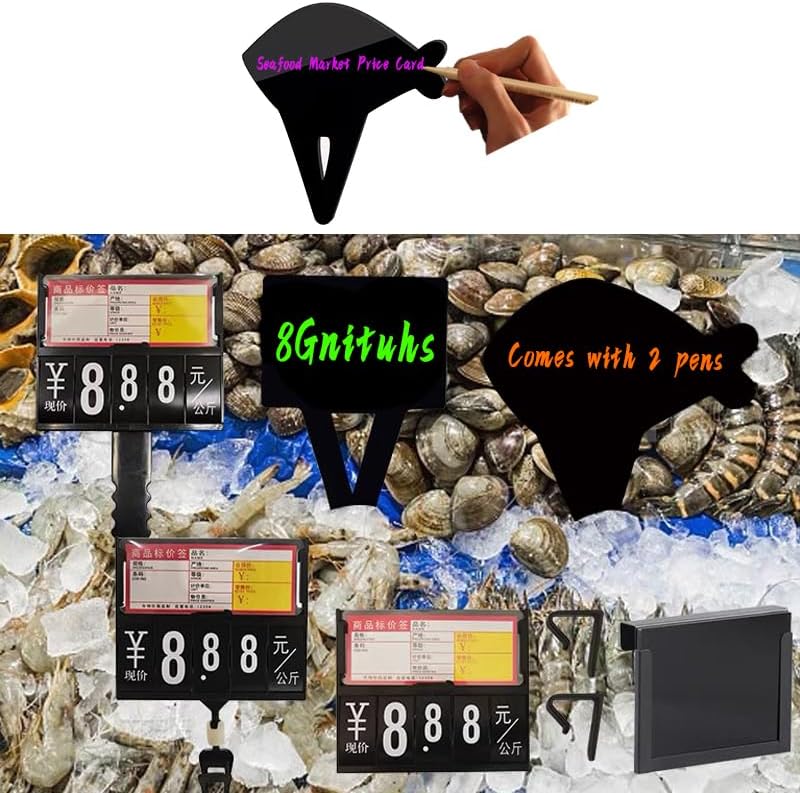 5 Pcs Fish Shape Food Labels for Party Buffet-Plastic Small Chalk Food Signs Tags for Buffet - Chalkboard Table Tent Cards - Black Catering Food Labels - Chalk Board Name Cards for Food - Image 6