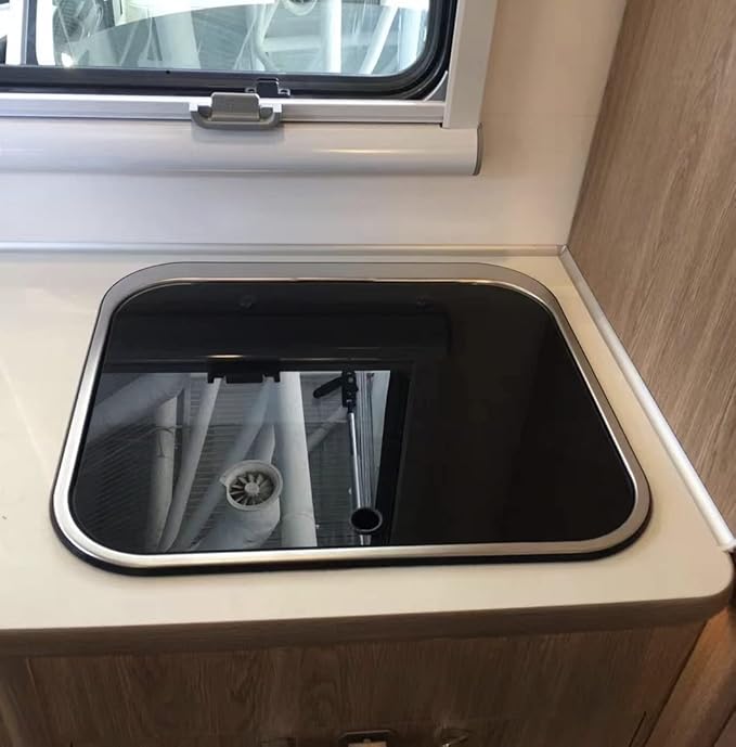 Cafe Bar Kitchen RV Sink with Folding Faucet A and Lid, Stainless Steel Single Bowl Hand Wash Basin Drop In Sink with Cover for Bar Caravan Van RV Camper Motor Home Trailer Accessories