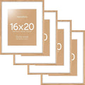 Homeforia 16x20 Wooden Frame, High End Natural Oak 16x20 Light Wood Picture Frame with Mat 11x14, 16 by 20 Poster Frames Matted to 11 x 14 Photo, 20by16 Thin Frames, Tempered Glass, Wall Kit, Set of 4