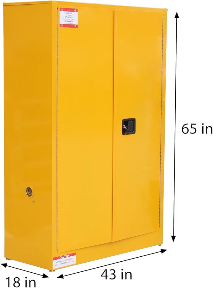45 Gal Flammable Safety Cabinet, 43" x 18" x 65" Galvanized Steel Industrial Flammable Liquid Storage Cabinet with Adjustable Shelves, Fireproof Double-Wall Design, Manual Close Doors
