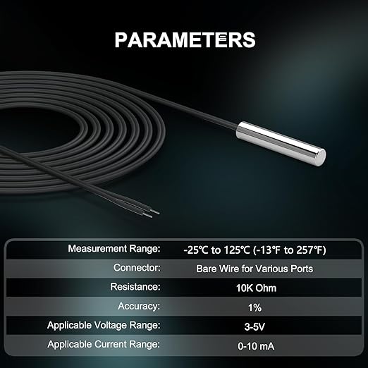 DROK 10K Temperature Sensor Probe 5pcs, 1 Meter Waterproof Stainless Steel NTC Temperature Probe for Various Water Dispensers, Air Conditioners, Refrigerators, Freezers, Water Heaters, Dishwashers
