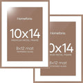 Homeforia 10x14 Picture Frame Mocha, High End Metal 10x14 Poster Frames with Mat for 8x12, 10 x 14 Mocha Frame Matted to 8 x 12 inch Photo, 10by14 Thin Hanging Frames, Tempered Glass, Wall Kit, Set of 2