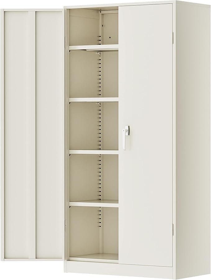 Greenvelly Garage Storage Cabinet,72" Metal Cabinet with 2 Doors and 4 Shelves,Steel File Cabinet for Home Office, Garage, Classroom（Grey 36" X 18"）