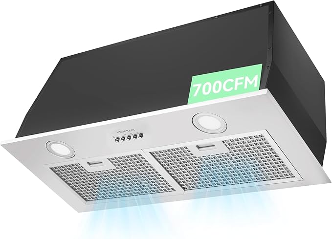 Built-in 30 Inch 700 CFM Kitchen Range Hood Insert | Stainless Steel Stove Vent Hood with Bright LED Lights, Push Button Control | Convertible Ducted/Ductless, Includes Grease & Carbon Filters