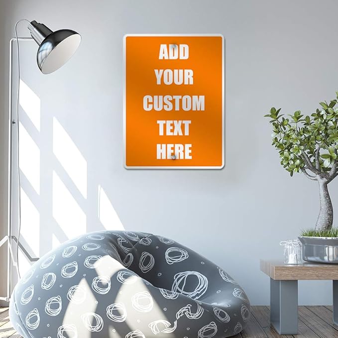 Aluminum Weatherproof Metal Sign Multiple Sizes Custom Personalized Text Here Orange White Warning Vertical Street 12x18Inches
