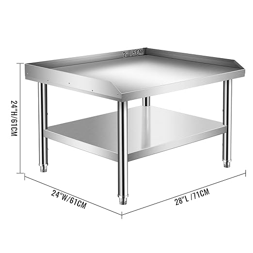 Stainless Steel Equipment Grill Stand Table With Adjustable Storage Undershelf for Hotel, Home, Restaurant Kitchen - 28x24x24"