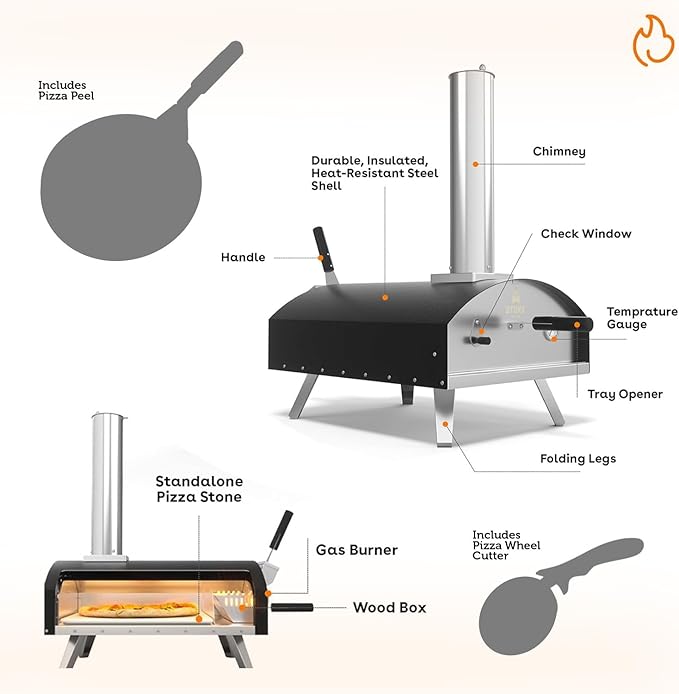Stoke 13 Inch Outdoor Pizza Oven – Wood Pellet Portable Pizza Oven for Backyard, Camping, or Tailgating – Stainless Steel Oven with Pizza Stone & Accessories