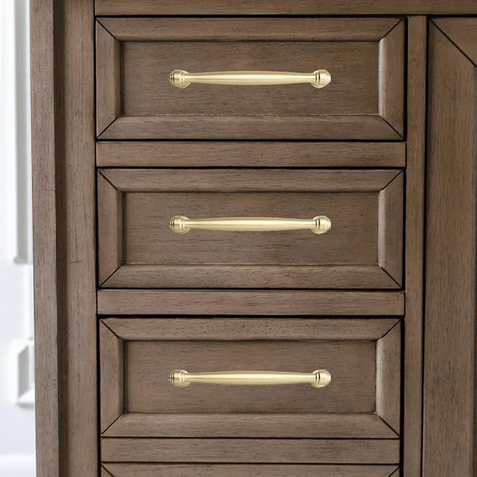 khtumeware 2 Pack 6-1/4 Inch(160mm) Brushed Gold Modern Cabinet Pulls Black Kitchen Cabinet Hardware for Cupboard Drawer Handles Dresser Pulls