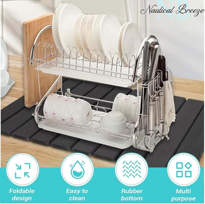 Roll-Up Stone Mat - Premium Diatomaceous Earth Dish Drying Rack, Water Absorbent Roll-Out Dish Drying Mat for Kitchen Countertops, Eco-Friendly, Quick-Dry Surface