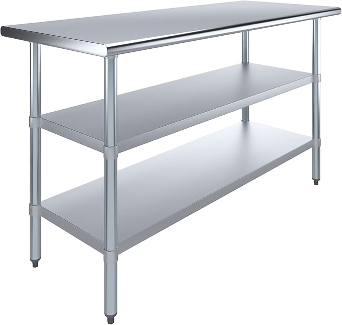 AmGood Stainless Steel Work Table with 2 Shelves | NSF | Metal Utility Table (60" Long x 30" Deep)