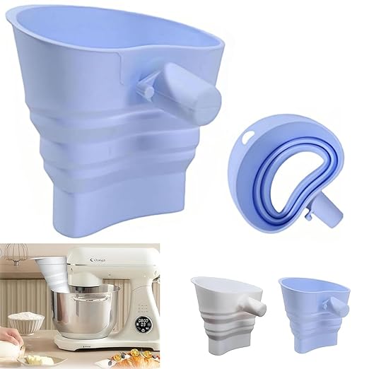 Flour Funnel for Kitchen Aid Mixer, Easy Pour No-Mess Attachment, Food-Grade Silicone Funnel, Stand Mixer Attachment for Tilt-Head Stand Mixer 4.5 & 5 Quart (KSM150), Anti-Splash Accessory (Blue)