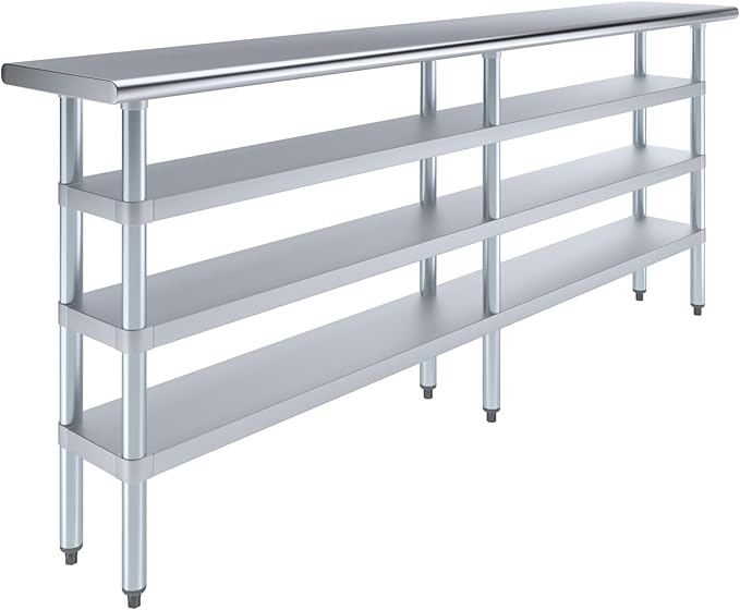 14 in. x 96 in. Stainless Steel Work Table with Three Bottom Shelves | NSF Kitchen Prep Table | Utitly Metal Table