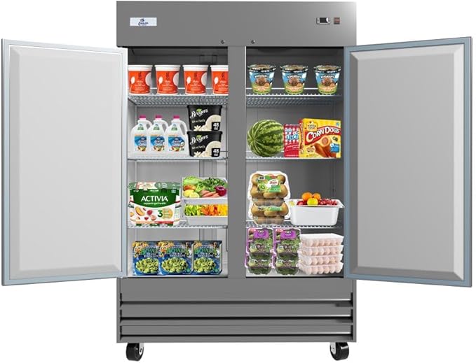 Commercial Refrigerator 2 doors Stainless Steel Solid 54" Width, Capacity 43Cuft, 110V for Restaurant Kitchen Cooler Fridge, NSF Certified