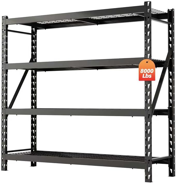 DYNALOAD 8000 Lbs Heavy Duty Garage Shelving, 4-Tier Adjustable Metal Storage Shelves, Industrial Steel Rack for Garage Basement Warehouse, 77" W x 24" D x 72" H
