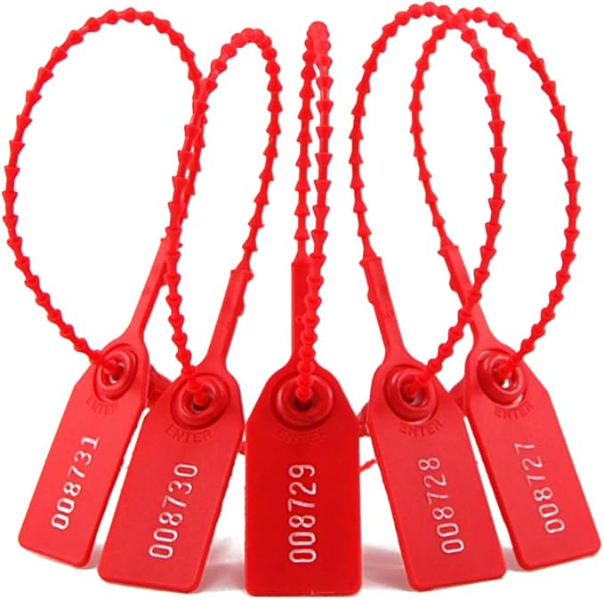 Security Seal, Numbered Zip Ties for Fire Extinguisher Pull Tite Tamper Proof Tags Self Locking Plastic Label 250mm Pack of 1000 (Red)