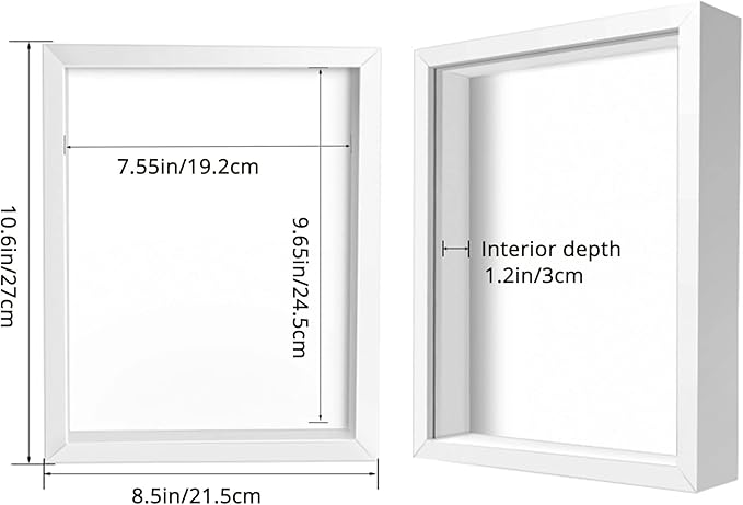 8x10 Shadow Box Frame Display Case, Wood with Plexiglass, Display Case Box for Memorabilia, Medal, Crafts,Tickets and Photos, Picture Frame for Wall and Tabletop (White, 8x10)