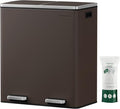 SONGMICS Trash Can, 2 x 8 Gallon (2 x 30 L) Garbage Can for Kitchen, with 15 Trash Bags, 2 Compartments, Plastic Inner Buckets and Hinged Lids, Airtight, Brown ULTB60BR