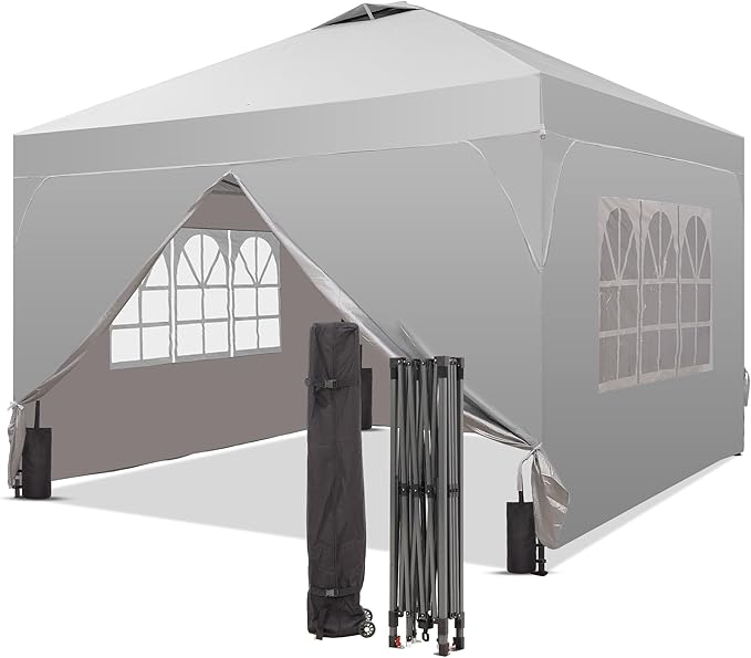 Saemoza 12x12 Pop Up Canopy Tent with One Push Setup, Outdoor Sun Shade Canopy with Vent Top for Backyard Party, Easy Up Instant Shelter with 4-Sandbags & Wheel Bag, White.