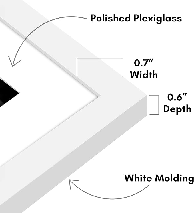 Americanflat 6x8 Picture Frame with Polished Plexiglass - Set of 5 - Use as 3x5 Frame with Mat or Display 6x8 Photo Without Mat - Galleria Collection - Picture Frames for Tabletop and Wall - White