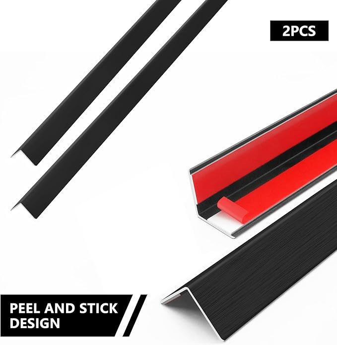 2pcs 57"L*1.42"W Aluminum Self-Adhesive Wall Corner Protectors, Wall Furniture Bumper, Safety Baby Proofing Corner Cushion Table Edge, Wide Coverage and Easy to Install - Black