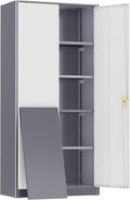 Greenvelly Metal Storage Cabinet, 72" Locking Metal Garage Storage Cabinet with Doors and 4 Adjustable Shelves, Lockable Steel Cabinet for Home Office, Garage, Shop, School (White Grey 36" W x 18" D)