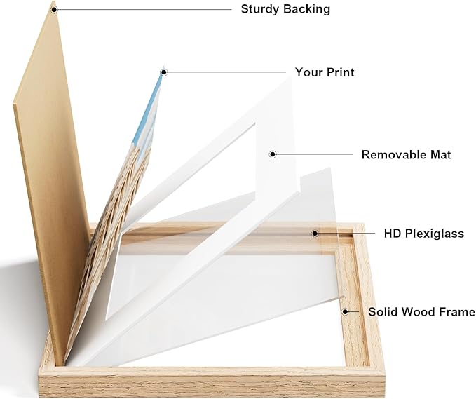 Vittanly 5x5 Picture Frame Set of 2, Solid Wood Frame for Wall or Tabletop, Natural