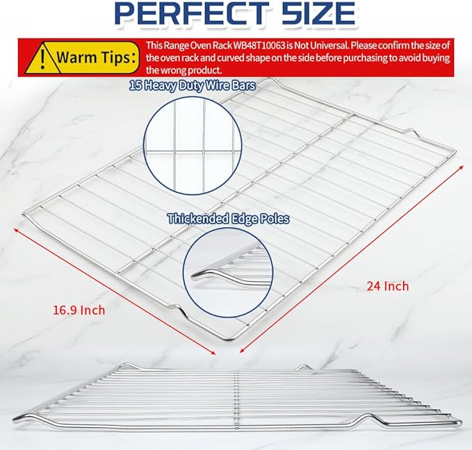 [Upgraded] Range Oven Rack WB48T10063 for GE/Kenmore Range Ovens, Rack-Flat, Replaces AP4538468, 1550790, AH2577619, EA2577619, 24'' Wide x16.9'' Deep (2 Pack)