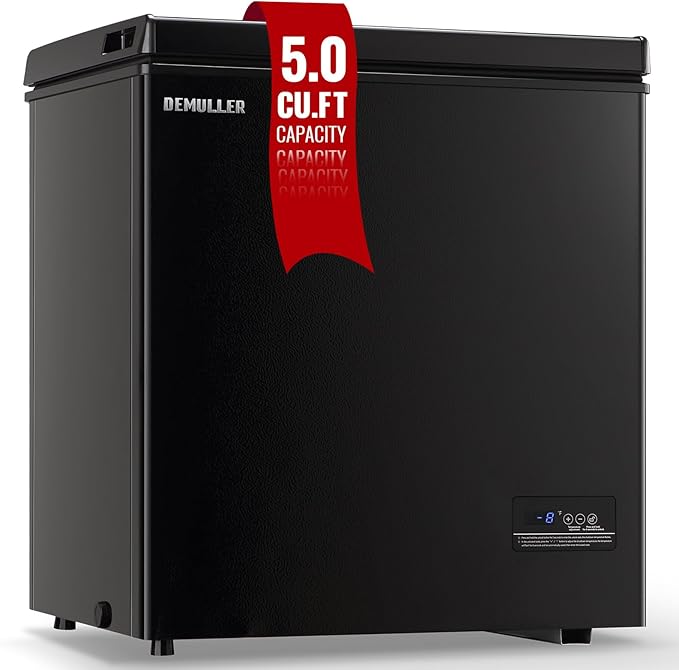 Chest Freezer 5.0Cubic Feet Deep Freezer Freestanding Freezers with 2 Removable Stainless Steel Basket, Mini Freezer Top Open Door Compact Freezer with Electronic Control 41℉ to -15℉BLACK