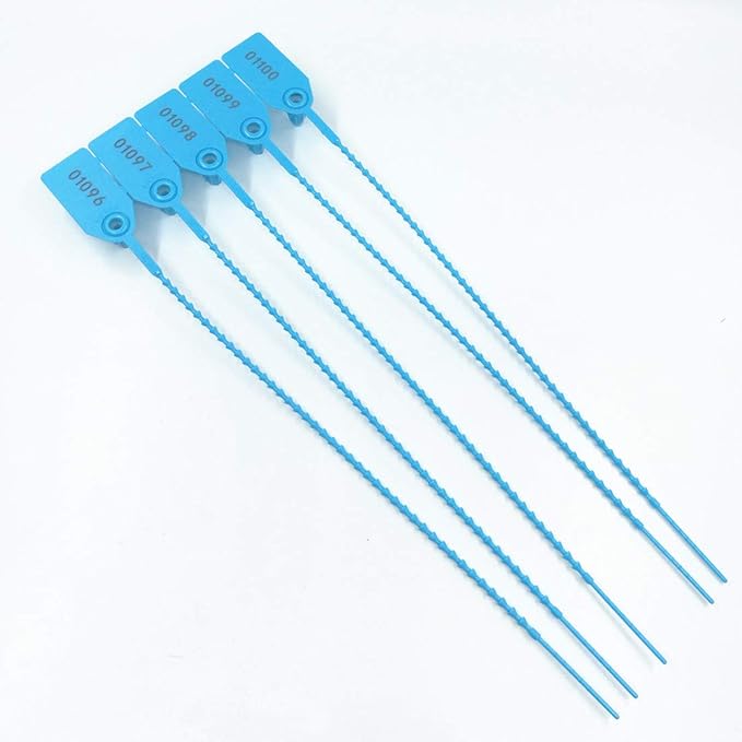250mm Pull-Tite Plastic Security Seals Shipping Tags Disposable Signage Numbered(Package of 100) (Blue)
