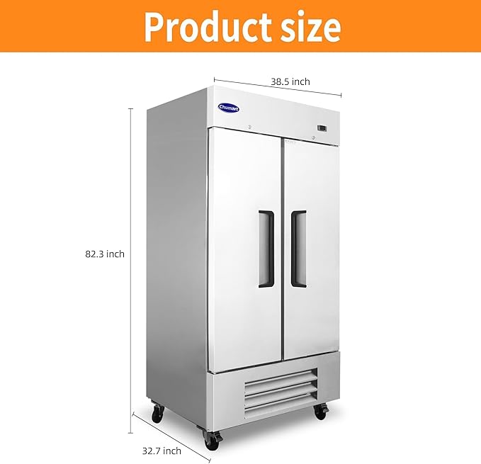 39.5" W Commercial Refrigerator with 2 door Stainless Steel 35 Cu. Ft Reach-in Refrigerator 6 Adjustable shelves Fan Cooling Fridge for Restaurant, Commercial Kitchen, Shop, ETL Certification