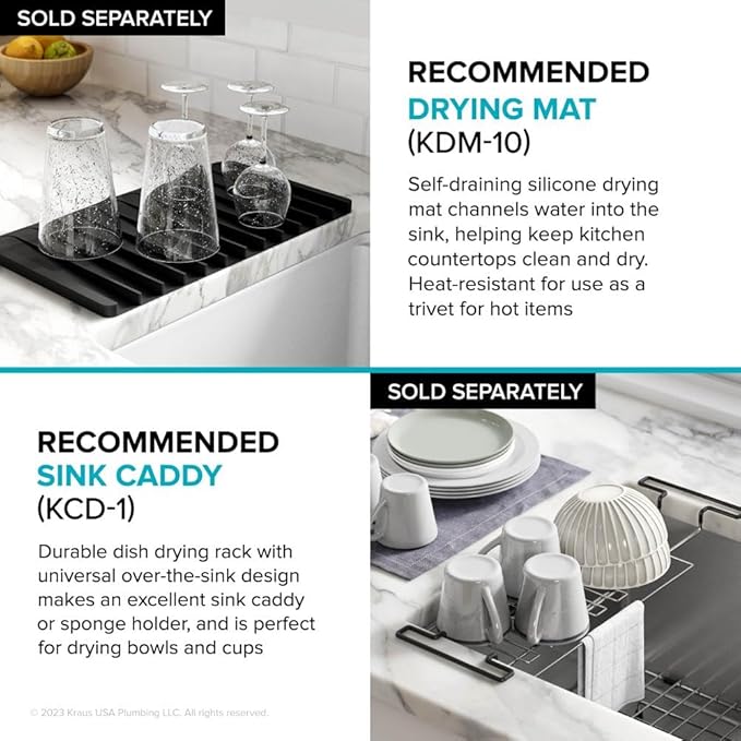 Kraus Kore 30-Inch Rounded Farmhouse Workstation with In Sink Dish Drying Rack, Stainless Steel Kitchen Sink, KWF210-30
