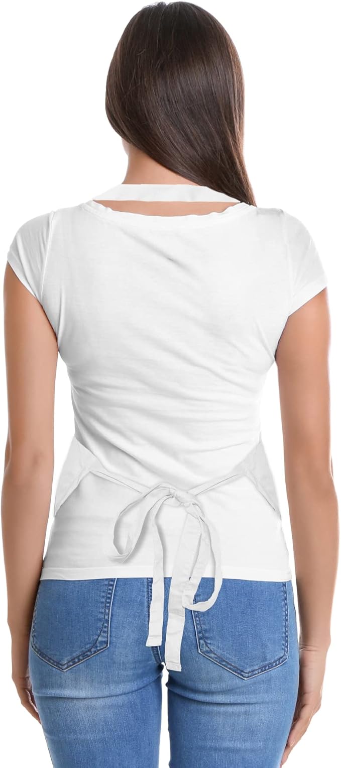 DALIX Apron Commercial Restaurant Home Bib Spun Poly Cotton Kitchen Aprons (2 Pockets) in White 2 Pack