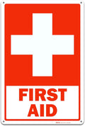 Brimar - 12 x 18" - First Aid Sign - .063″ White Rust-Free Aluminum - Clear Message - Large Size