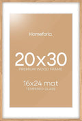 Homeforia 20x30 Picture Frame Wood, High End Natural Oak 20 x 30 Frame with Mat 16 by 24, 20x30 Light Wooden Poster Frames Matted to 16x24 Photo, 30by20 Large Frame, Tempered Glass, Wall Kit, Set of 1