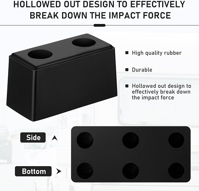 Flutesan 4 Pcs Rubber Bumper Pads 6 x 3 x 3.15 Inch Dock Bumpers Automotive Blocks Rubber Bump Stop Black Guards Dock Buffer for Truck and Trailer Protection, Equipment and Delivery Bays