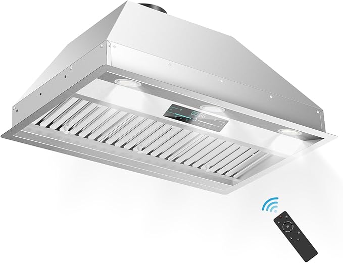 Range Hood 30 Inch Insert, 950 CFM Kitchen Hood with 4-Speed Exhaust Fan,Smart Remote/Gesture/Touch Control, Stainless Steel Vent Hood with 3W Dimmable LED Lights,Ducted/Ductless