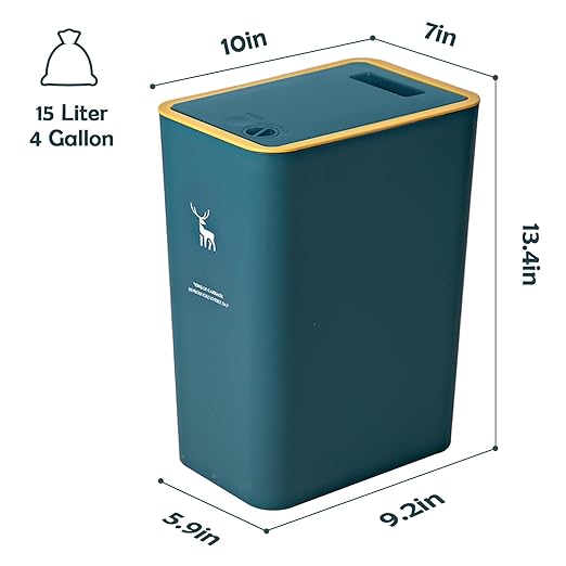 XPIY Trash Can with Lid, 2 Pack 4 Gallons/15 Liters Garbage Can with Press Top, Small Trash Can Dog Proof, Plastic Trash Bin, Waste Basket for Bathroom|Kitchen|Bedroom|Office (2, Green)