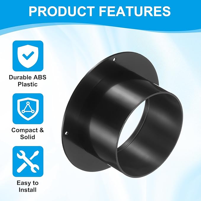 PATIKIL 4 Inch Duct Connector Flange, 2 Pack ABS Plastic Straight Pipe Flange Dryer Vent Connector with Clamp for Air Heating Cooling Ventilation HVAC System, Black