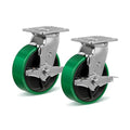 6 Inch Caster, Heavy Duty Caster with Strong Load-Bearing, Polyurethane Caster on Steel Hub, Supports 1200 lbs Each(2 Pack Brake)