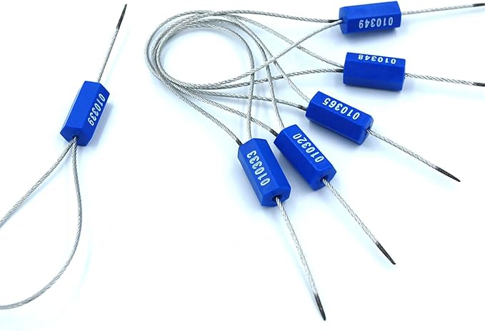 Leadseals(R) 100 Security Cable Seals Numbered Security Tags Tamper Proof Pull Tight Steel Wire Seals for Truck, Trailers, Cargo, Containers, Vans, Oil Tank, Milk Vehicle (Blue, Pack of 100pcs)