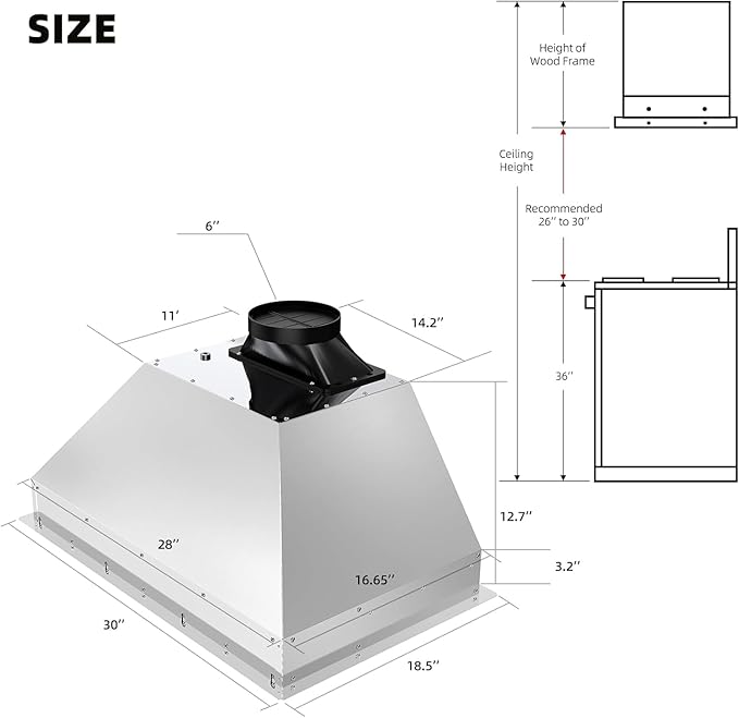 30 Inch Insert Range Hood with Voice/Gesture/Touch Control, 900 CFM Built-in Kitchen Hood Vent with 4 Speed Exhaust Fan, Memory Mode, Adjustable Lights, Ducted/Ductless Convertible