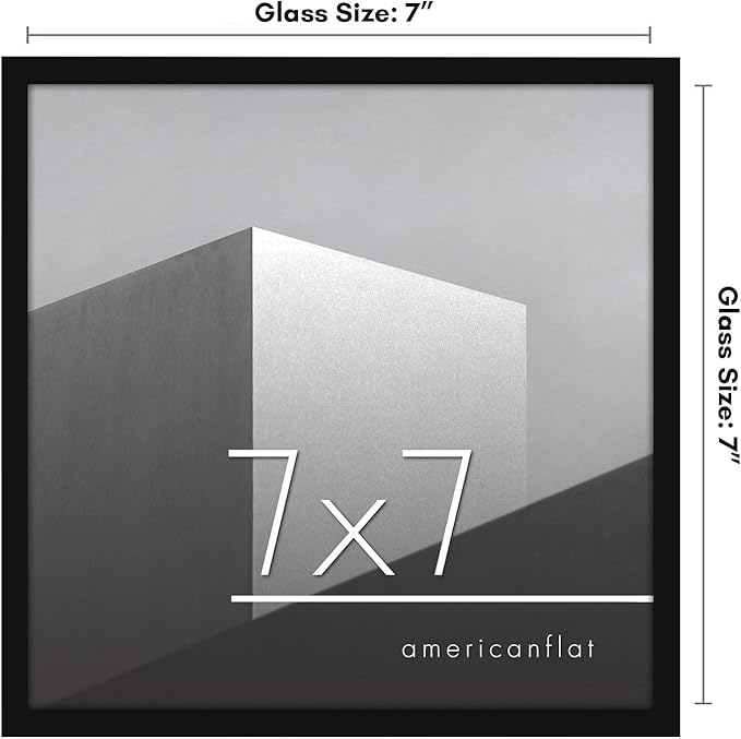 Americanflat 7x7 Picture Frame with Shatter-Resistant Glass - Streamline Collection - Thin Border Square Frame for Tabletop and Wall Display - Hanging Hardware and Easel Stand Included - Black
