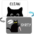 Funny Black Cat Cartoon Clean Dirty Dishwasher Magnet, Washing Machine Magnets Flip, Cute Cat Refrigerator Clean Dirty Sign, Double Sided Reversible Non Scratch Dish Washer Magnet Sign (White&Gray)