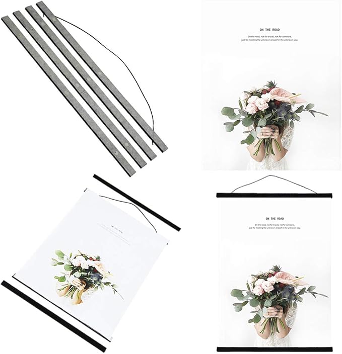 Miaowater 2 Pack Magnetic Poster Frame Hanger,16x20 16x22 16x24 Light Wood Wooden Magnet Frames Hangers for Photo Picture Art Canvas Print Artwork Wall Hanging Black 16''