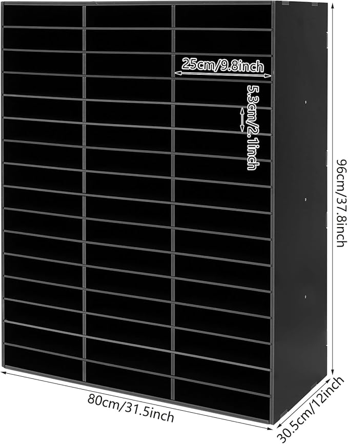 48 Compartments Literature Organizer,16 Layer Mail Sorter Organizer with Adjustable Shelves, File Sorter Mail Center Paper Storage Cabinet for Office Home (Black)